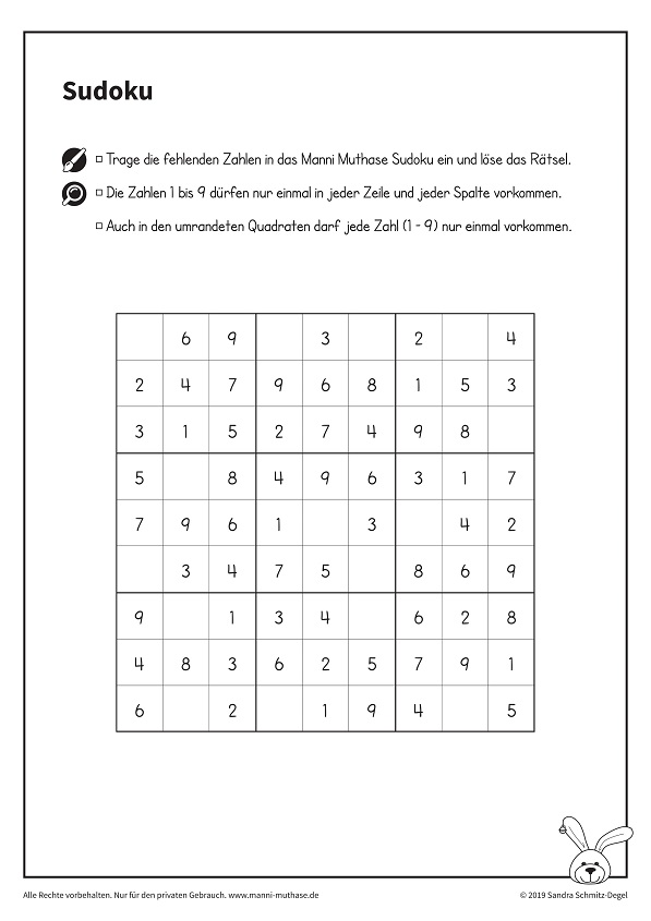 Sudoku Vorlage zum Ausdrucken Manni Muthase Sudoku für Kinder zum Ausdrucken als Download PDF