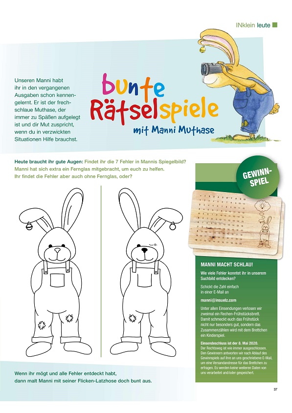 Gewinnspiel Kinderrätsel zum Ausdrucken Manni Muthase Gewinnspiel für Kinder