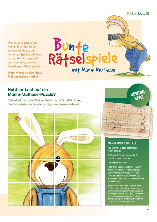 Gewinnspiel Kinderpuzzle zum Ausdrucken Manni Muthase Gewinnspiel für Kinder